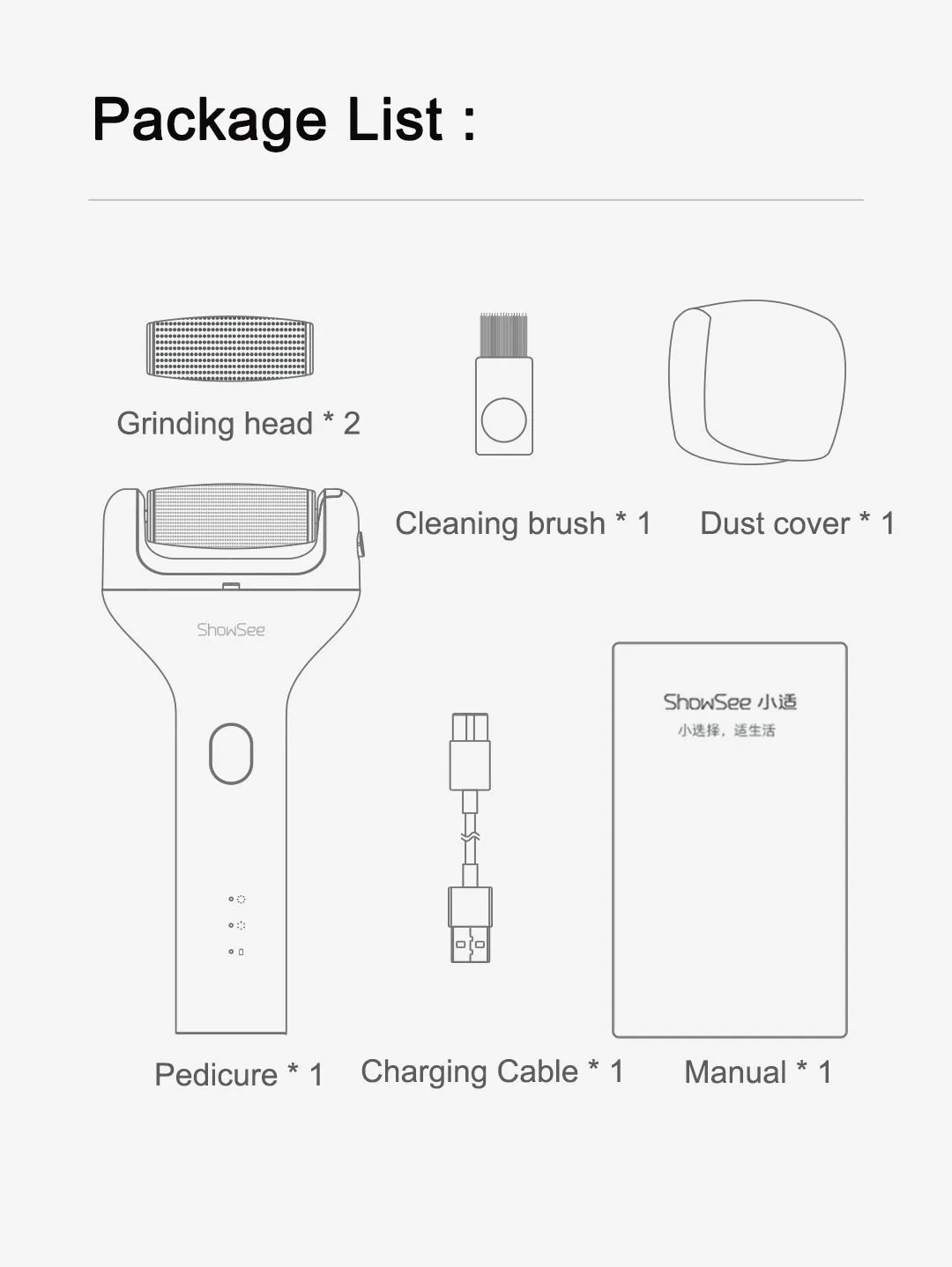 Youpin Showsee الكهربائية القدم طاحونة أدوات باديكير القدم الصلبة الجافة الجلد الميت أداة إزالة الجلد الميت قابلة للشحن للبشرة متصدع الصلب