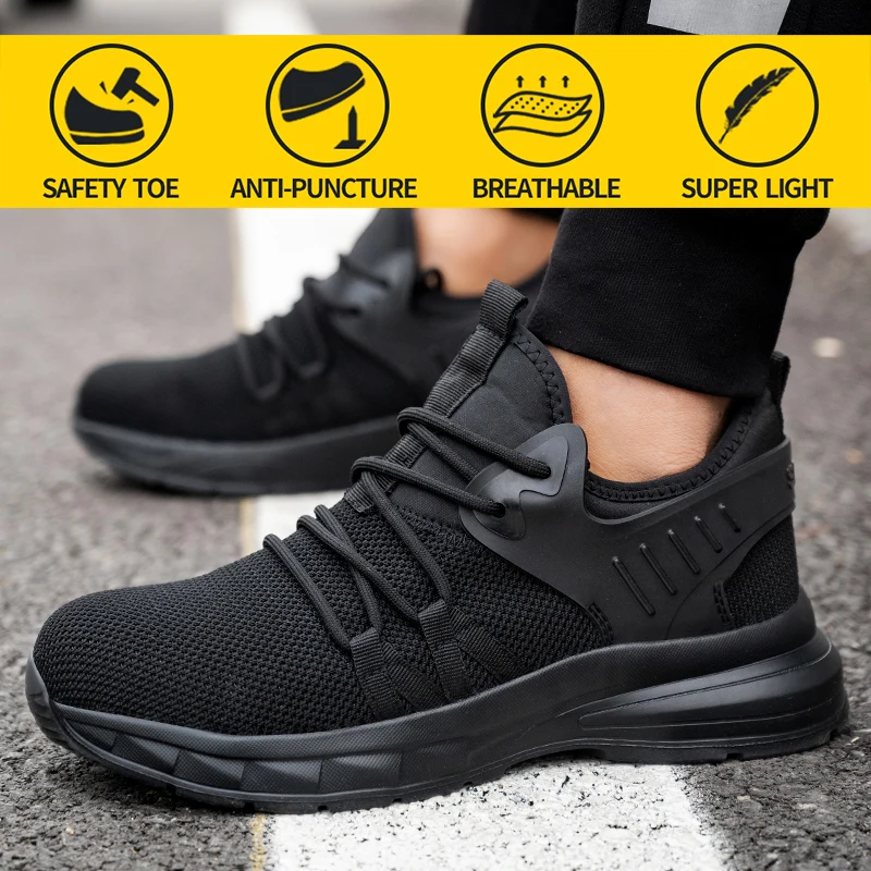 Zapatos de seguridad transpirables para hombre, zapatillas de trabajo antideslizantes con punta de acero, indestructibles, a prueba de