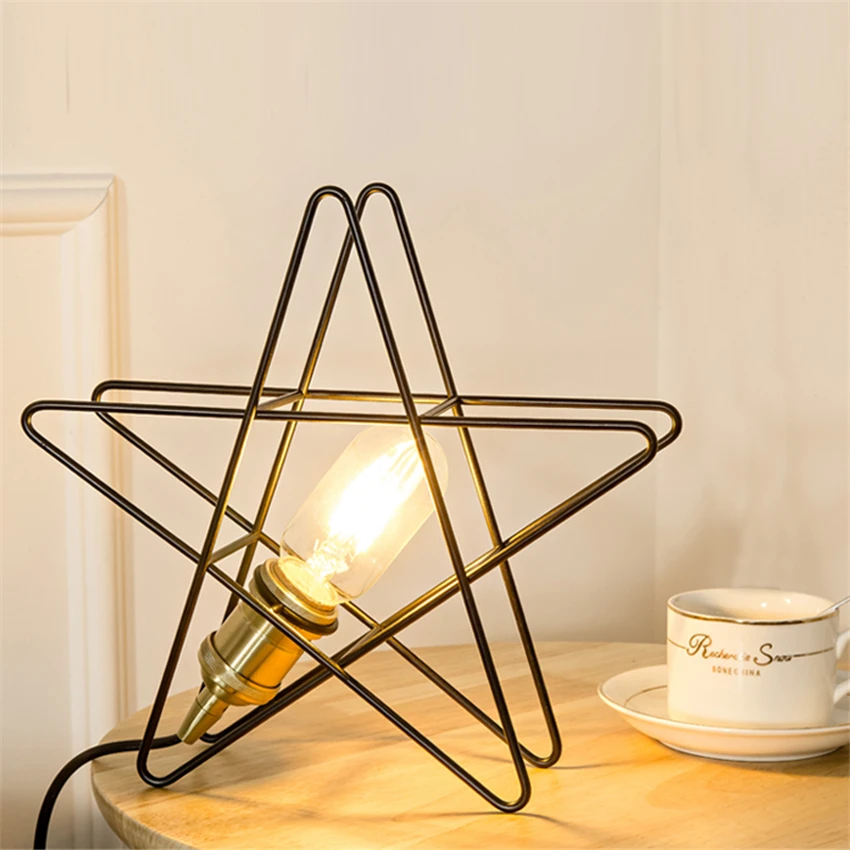 

Nordic line five point star table lamps bedroom children's room modern black gold study desk bedside living room table lights