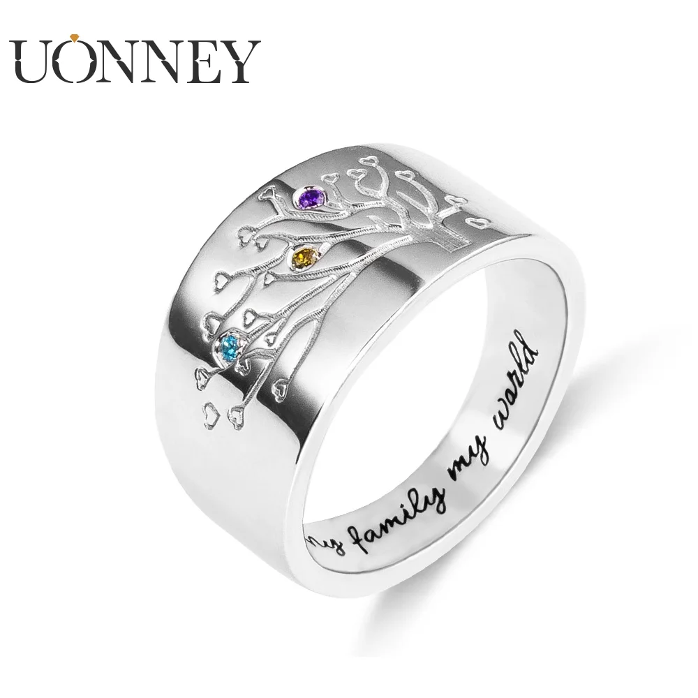 

UONNEY Dropshipping Personalized Gold Color Family Tree Ring with Birthstone Unique Jewelry Gift for Women Friends Birthday