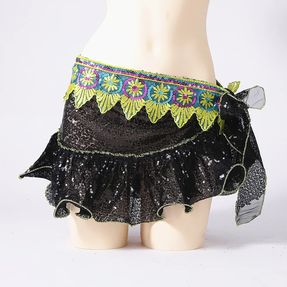 Embroidered Costume Accessories Shinning Sequins Belt Women Belly Dance Hip Scarf Short Skirts Sparkly Hip Wrap