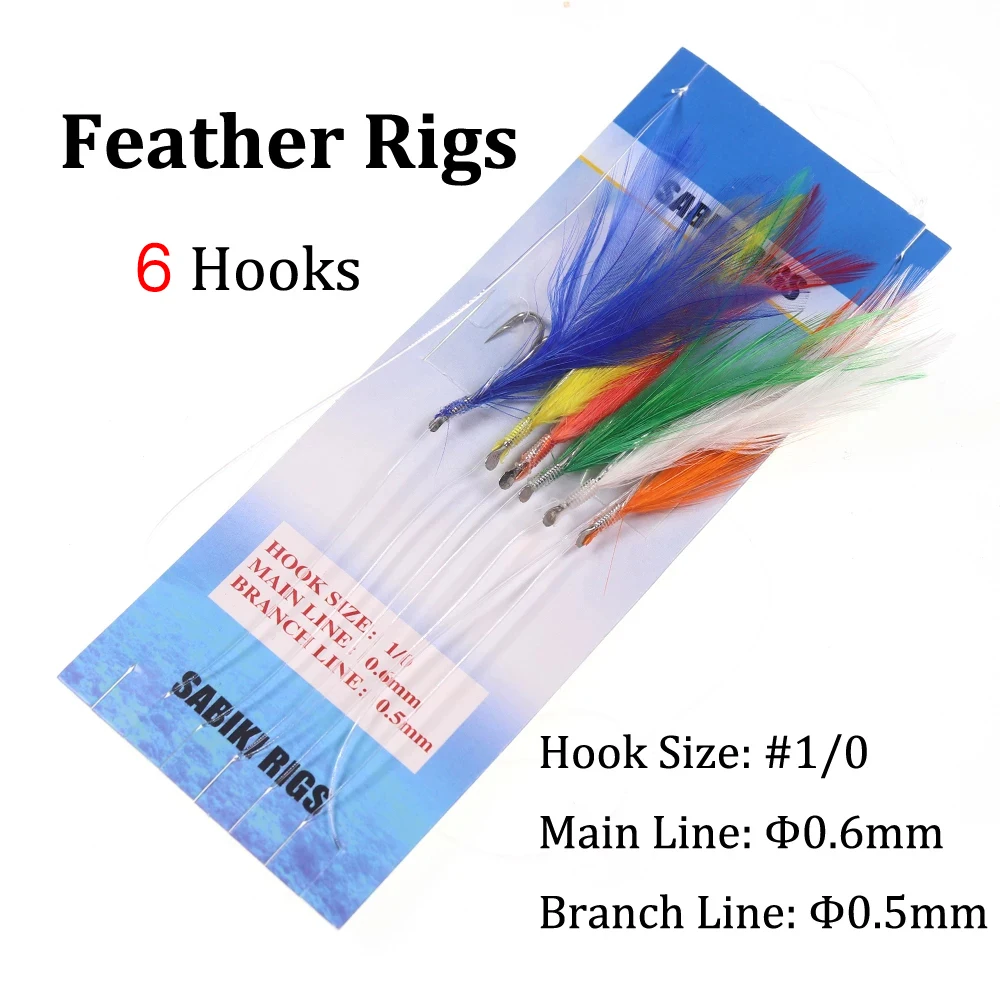10 Bags/lot #1/0 Sea Fishing Sabiki Rigs Feather Head/ Tinsel Tube/Flash Skin High Carbon Steel Jigging Hook Lure For Herring