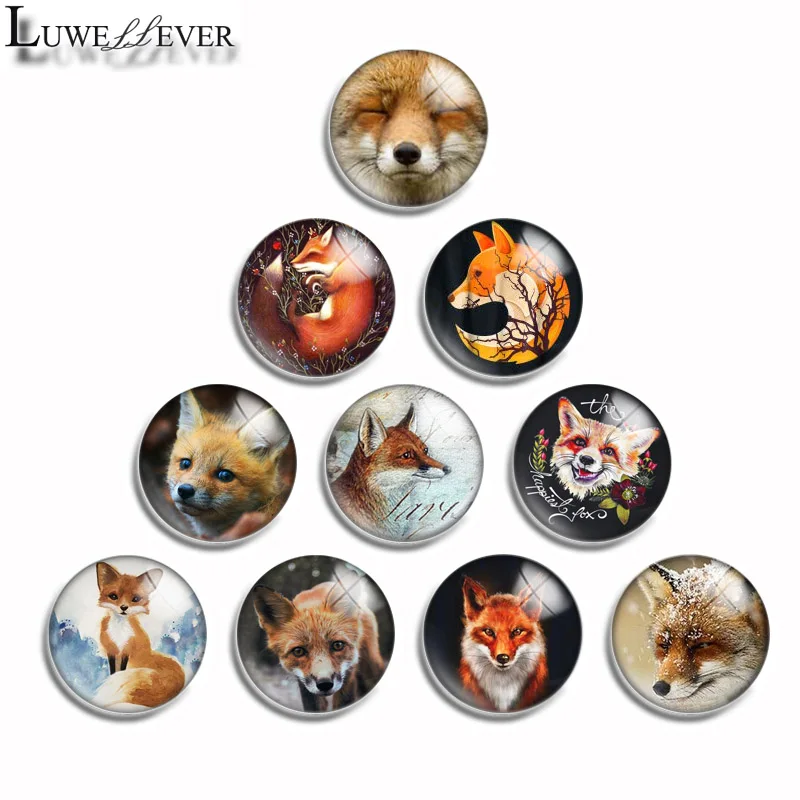 12mm 10mm 14mm 16mm 20mm 25mm 491 Cute Fox Mix Round Glass Cabochon Jewelry Finding 18mm Snap Button Charm Bracelet