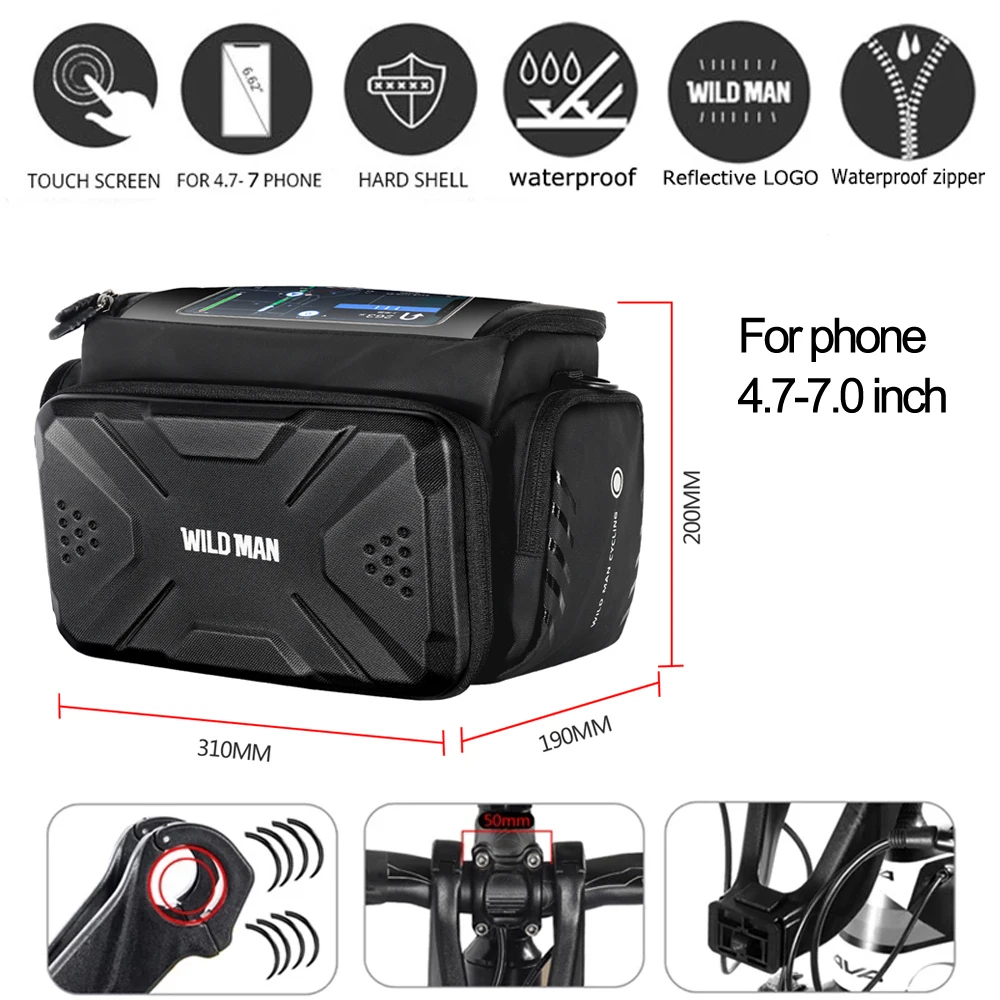 WILD MAN Bicycle Bag Big Capacity Waterproof Front Tube Cycling Bag MTB Handlebar Bag Front Trunk Pannier Pack Bike Accessories