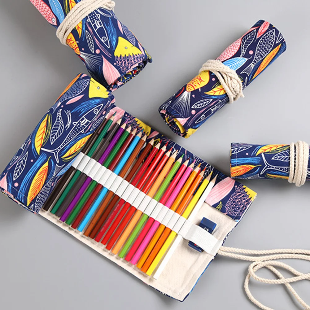 12/24/36 Lubang Gadis Anak Laki-laki Pensil Pena Tas Kanvas Roll Stationarry Pemegang Panel