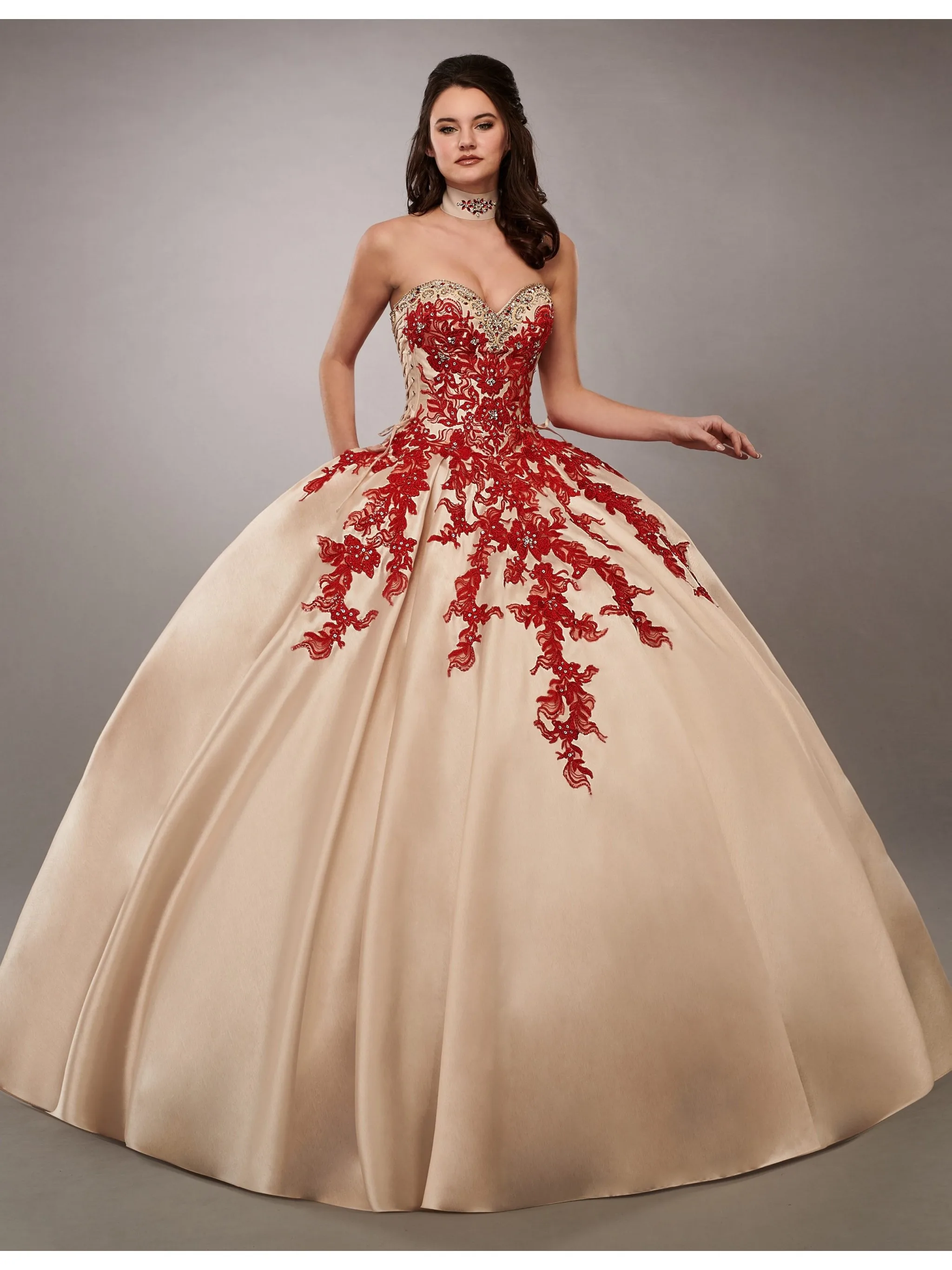 CloverBridal Champagne Red Appliques Quince Dress vestidos de 15 años 2021 Satin Ball Gown vestido quinceanera 15 WQ9825