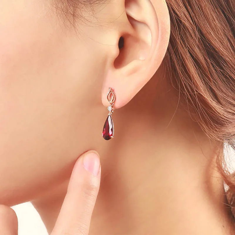 Cellacity Water Drop Shaped Ruby Earrings for Women Trendy Silver  Jewelry Rose Gold Color Ear drops Female Party Accessory