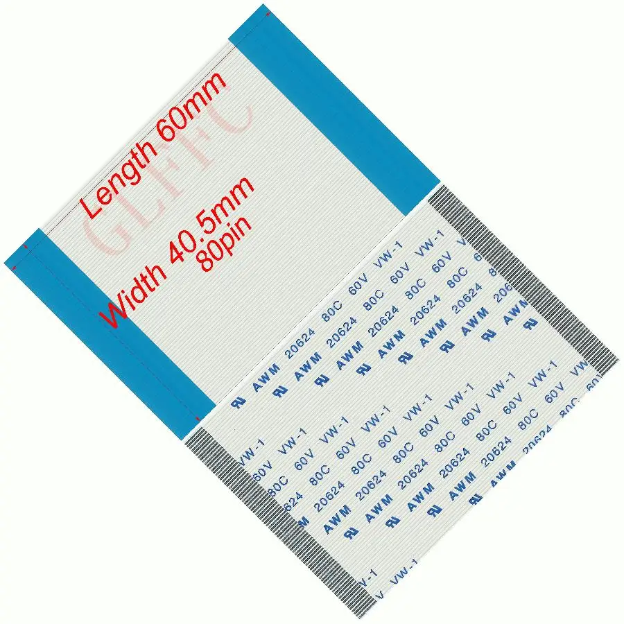 80pin 0.5 passo 60mm-500mm um-tipo flexível cabo liso ffc awm 20624 rohs para ttl lcd dvd computador