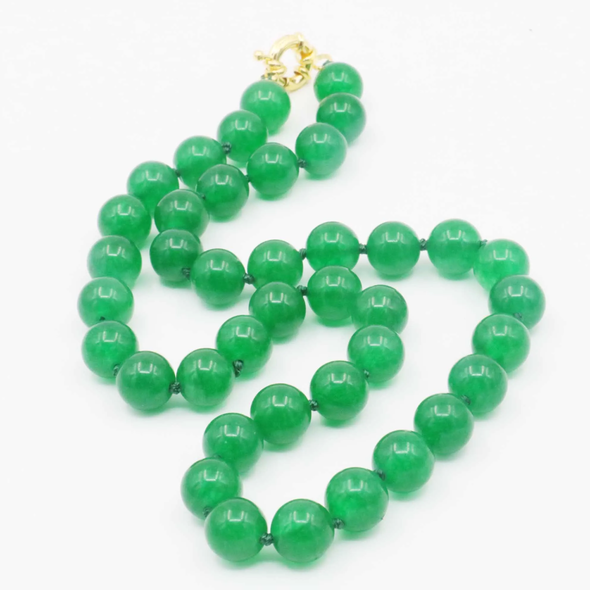 10mm Round Emeralds Green Jade Chalcedony Necklace Hand Made Beads Neckwear Women Fashion Jewelry Making Design Mothers Gifts