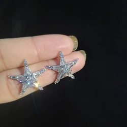 Huitan Modern Style Star Earrings for Female Fresh Style Silver Color White CZ Accessories Chic Girl Earrings Daily Wear Jewelry
