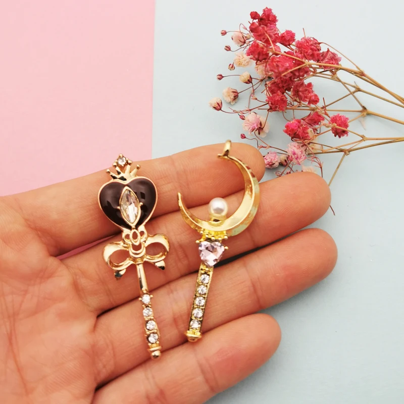 10pcs Rhinestone Pearl Heart Bow Moon Magic Wand Alloy Charms Pendants Jewelry DIY Necklace Bracelet Earrings Keychain Floating