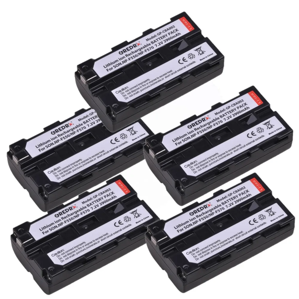 

5-Pack NP-F550 NP-F570 NP F550 F570 Battery for Sony NP-F330 NP-F530 NP-F570 NP-F730 CCD SC5 SC65 TR3 TRV82 TRV72