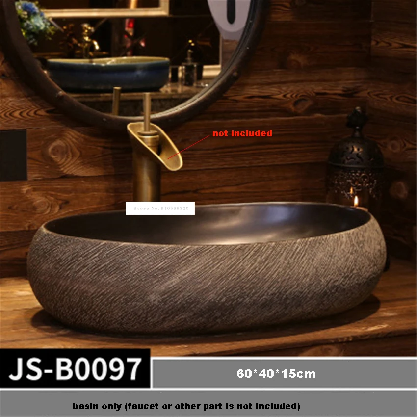 JS-B0097/JS-B0098/JS-B0099/JS-B0100 European Style Oval Basin Handmade Ceramic Sink Hand Washing Basin Bowl Above Counter Basin