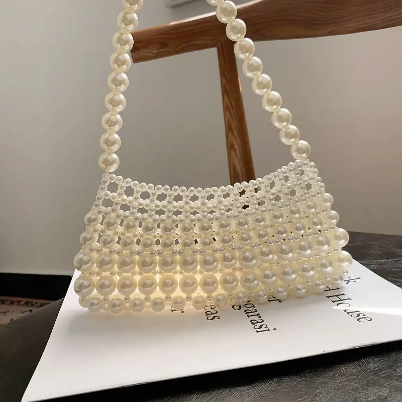 Luxury Brand Hand-woven Pearl Bags Lady Beaded Shoulder Bag Women Party Vintage Handbag Ins Small Bag Cross body Bag