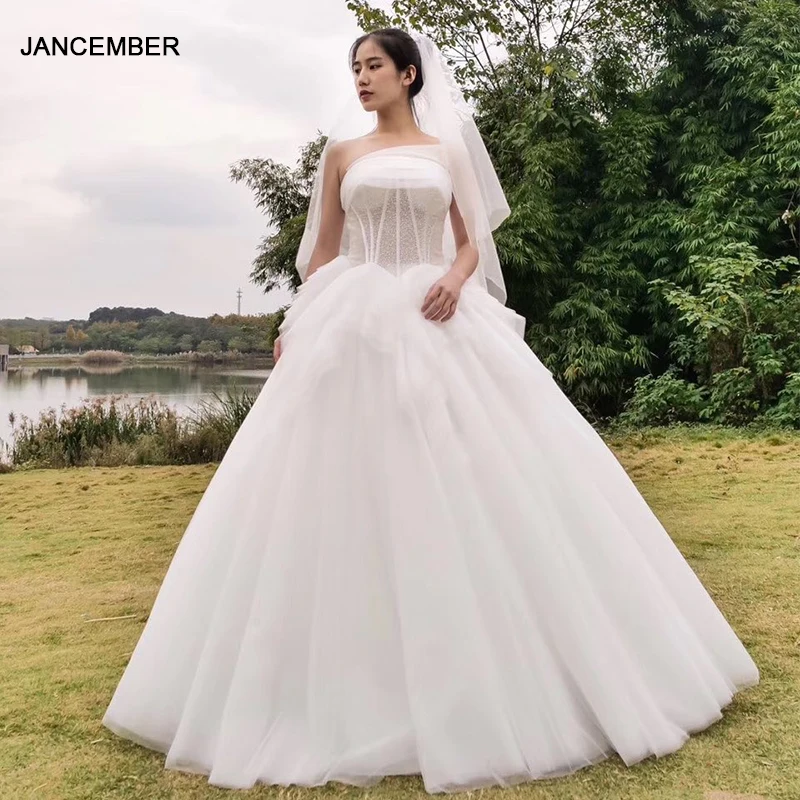 

J66999 jancember luxury lace ball gown princess bridal dress strapless lace tiered sexy wedding dress white платье свадебное