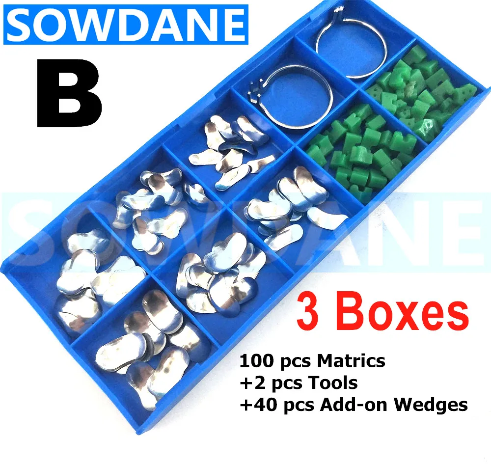 3 boxes (100Pcs/Set) Dental Sectional Contoured Matrices Matrix Ring Delta Wedges Filling wedges Dentist Materials Set B