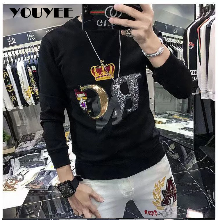 Hip Hop Casual Winter Male Sweatshirt Crown style Streetwear Young Men Tops Black White Plus size Pullover Hoodies