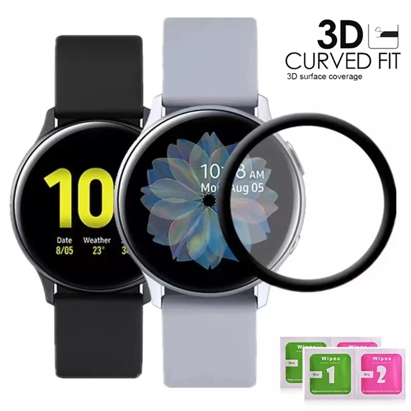 Protecteur d\'écran pour Samsung Galaxy Watch Active 2, Film de protection à bord incurvé, couverture complète, résistant aux rayures, 40mm 44mm