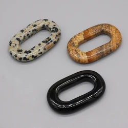New Fashion Natural Stone Hollow Oval Pendant Dalmatian Jasper Charms for Jewelry Making DIY Crafts Earring Necklace 25x40mm
