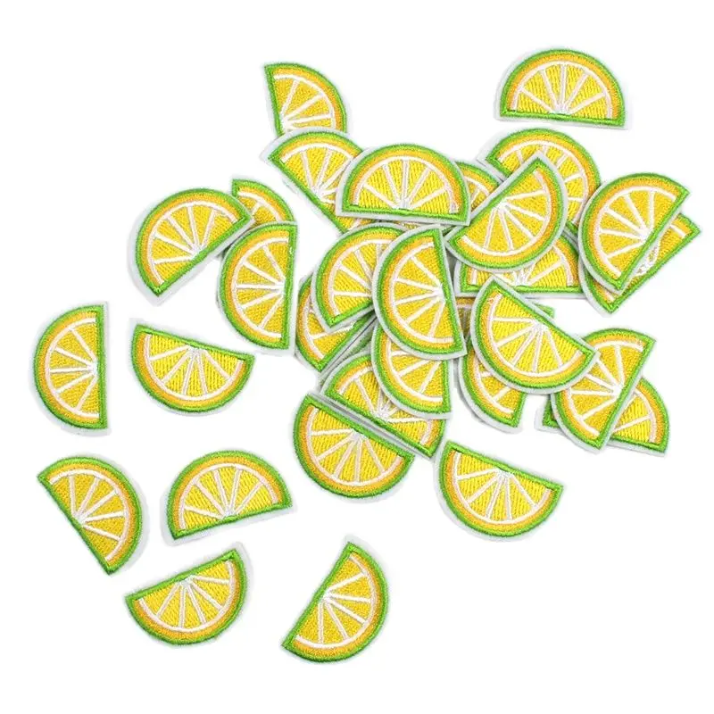 10pcs Iron On Embroidery Lemon Patches Cartoon Cute Fruits Stickers DIY Fabric Appliques Garments Badge