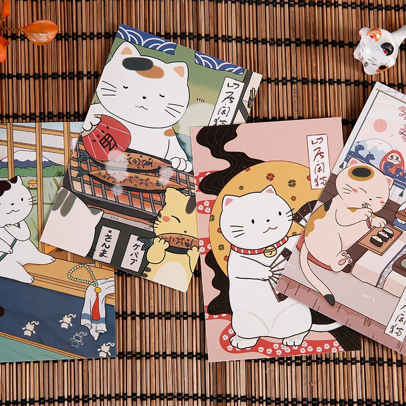 Imagem -02 - Japonês Bobcat Série Cartão Postal Faça Você Mesmo Pintado à Mão Gato dos Desenhos Animados Cartões Cartão de Mensagem Papelaria Presente 30 Pcs por Conjunto