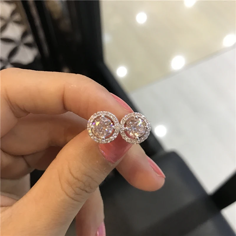 

Tennis Lab Diamond cz Stud Earring Real 925 Sterling Silver Party Wedding Earrings for Women men Engagement Jewelry Fine Gift