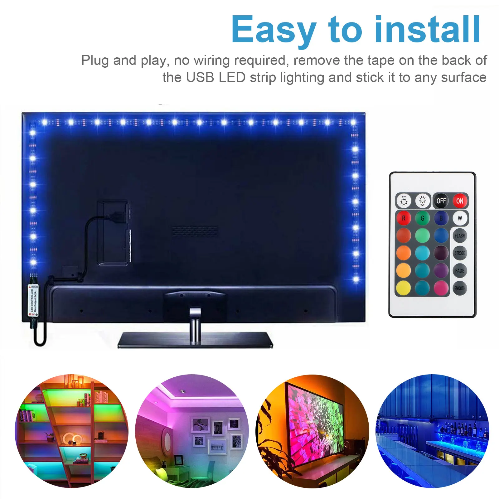5M/4M/3M/2M/1M DC 5V USB Led Strip Lights 5050 SMD RGB Led Light TV BackLight Room Decoration For Home Led Diode Flexible Ribbon
