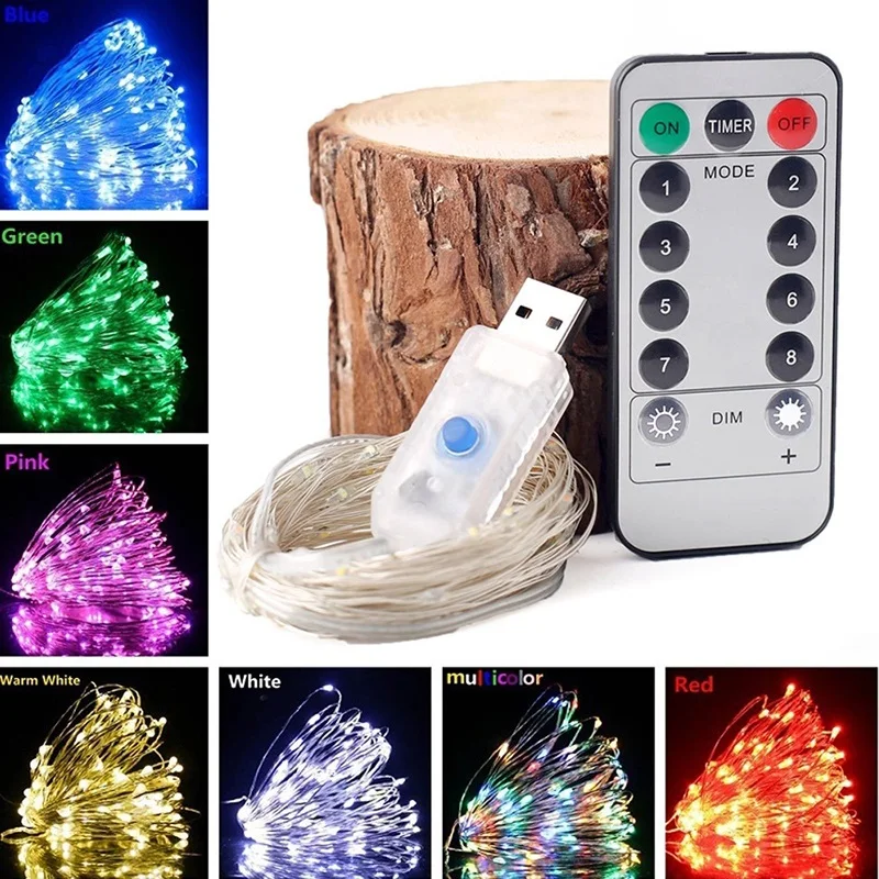 1m10 2m20 3m30 led bateria caixa de fio de cobre lâmpada string 10m 100 lâmpada 8-mode controle remoto à prova dwaterproof água decoração da estrela