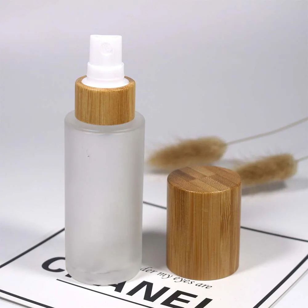 Afbeelding 4: Lege 50Ml Glas Mat Fles Lotion Pomp Spray Pomp Met Bamboe Cap