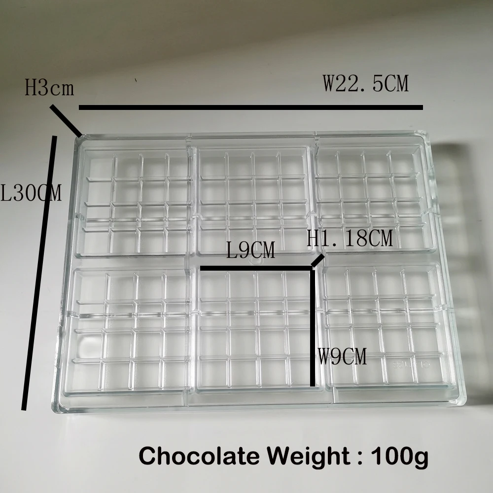 6 Cavity Chocolate Weight 100G Food Grade Durable Mould Bar Tray Baking Tools Diamond Polycarbonate Chocolate Mold