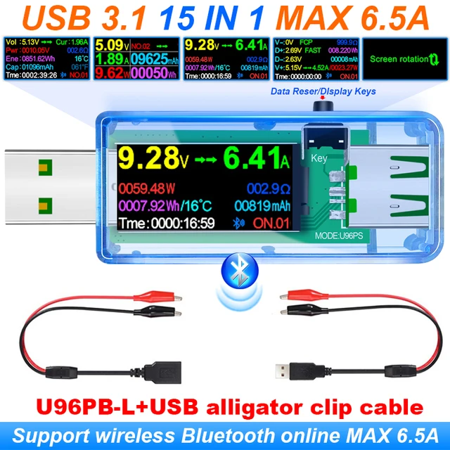 15 w 1 Tester USB 3.1 DC woltomierz cyfrowy Amperometr miernik napięcia prądu amperomierz detektor wskaźnik szybkiej ładowarki 6.5A