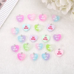 10Pcs/Lot 18*10 MM Gradient Resin Heart Charms Flatback HUG ME BE MINE Necklace Keychain Pendant DIY Making Accessories