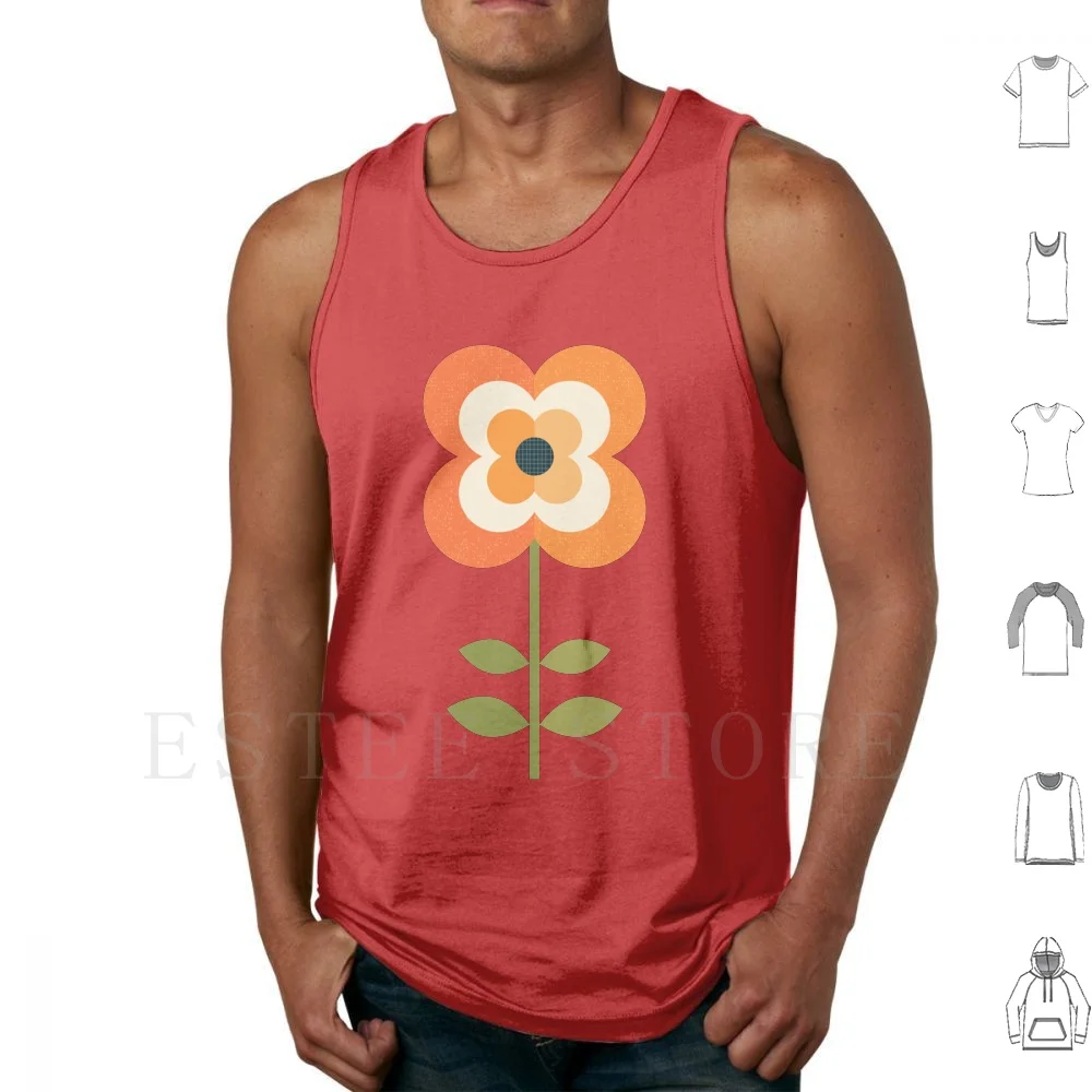 Retro Flower-Orange And Charcoal Tank Tops Vest Sleeveless Flower Flowers Floral Spring Summer Surface Pattern Pattern Retro