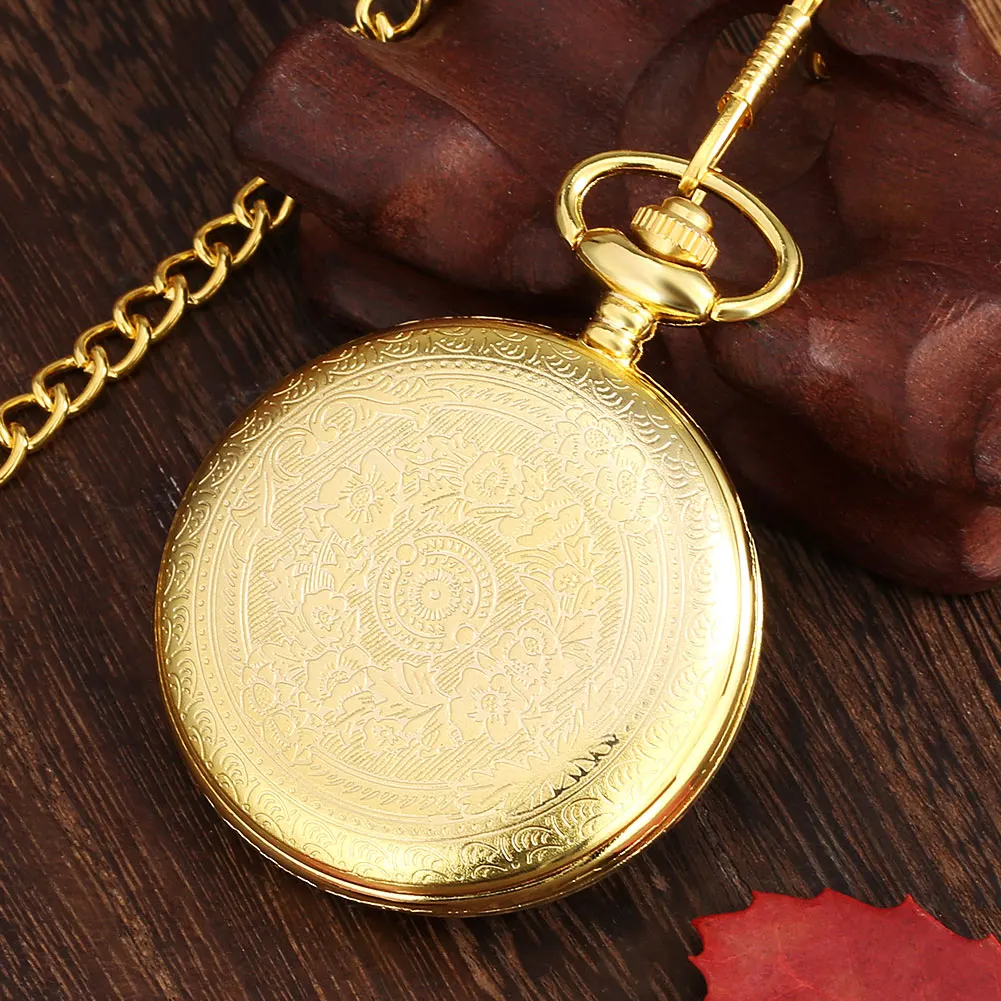 Roman Numerals Display Dial Exquisite Black/Silver/Bronze/Gold Quartz Pocket Watches Men Retro Pendant Clock with Pocket Chain