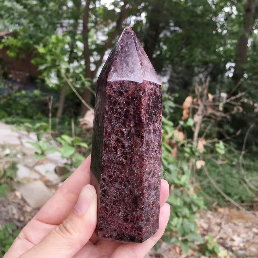 Natural Semi - Gemstone Single - Pointed Burgundy Garnet Crystal Raw Mineral Specimen Polished Healthy Healing Tower