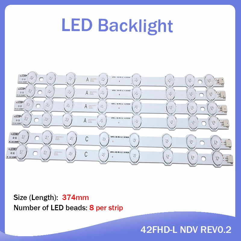 

Светодиодная лента для подсветки телевизора Hitachi, 42 дюйма, 374 мм, 8 ламп Innotek 42FHD-L NDV REV0.2 42HXT12U VES420UNDL-N01 42HXT1 2U светодиодный 42F7275