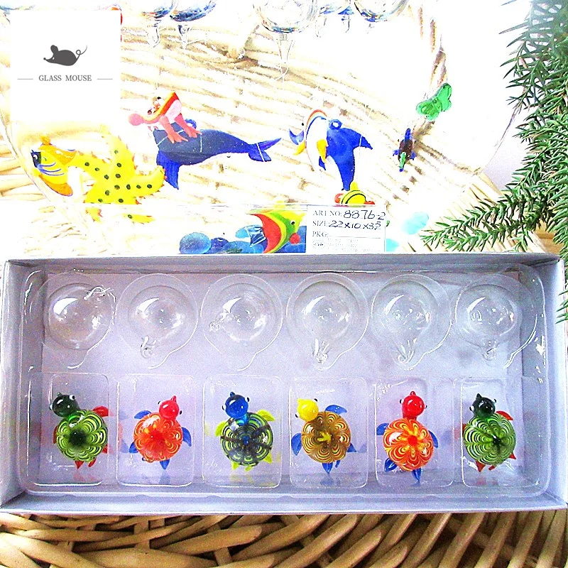 Custom Handmade Murano Floating Glass Sea Turtle Miniature Figurines Aquarium Decoration Charms Pendant Marine Animals Statues