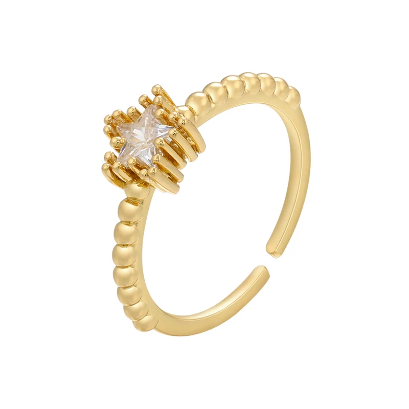 ZHUKOU NEW gold color star open ring for women simple fashion women brass zircon rings party jewelry wholesale VJ290