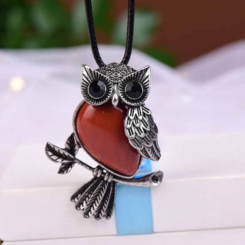 1PC Fashion Natural Crystal Mineral Jewelry Owl Brooch Noble Or Pendant Increase charm Women's Multicolor Jewelry DIY Gift Decor