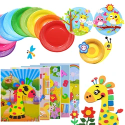 1/7/10Pcs Children 1/2/5 Paper Plate sets 3D DIY Handmade Toys 5 EVA Stickers  Material Kids Kindergarten Art Educational Toys