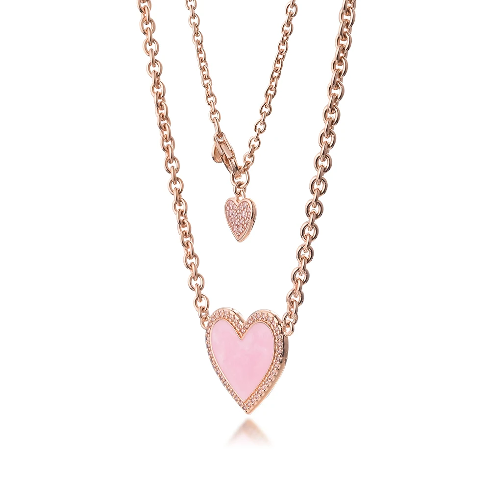 2021 Valentine's Day Pink Swirl Heart Collier Necklace & Pendant 925 Sterling Silver Jewelry Necklace For Woman Elegant Fashion