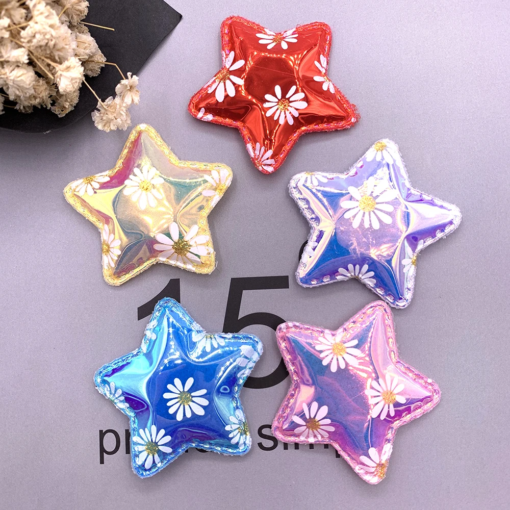 20PCS/lot 4.7cm Pu shiny daisy star Padded Applique Crafts for Garment Accessories And Girl Hair clip Decoration