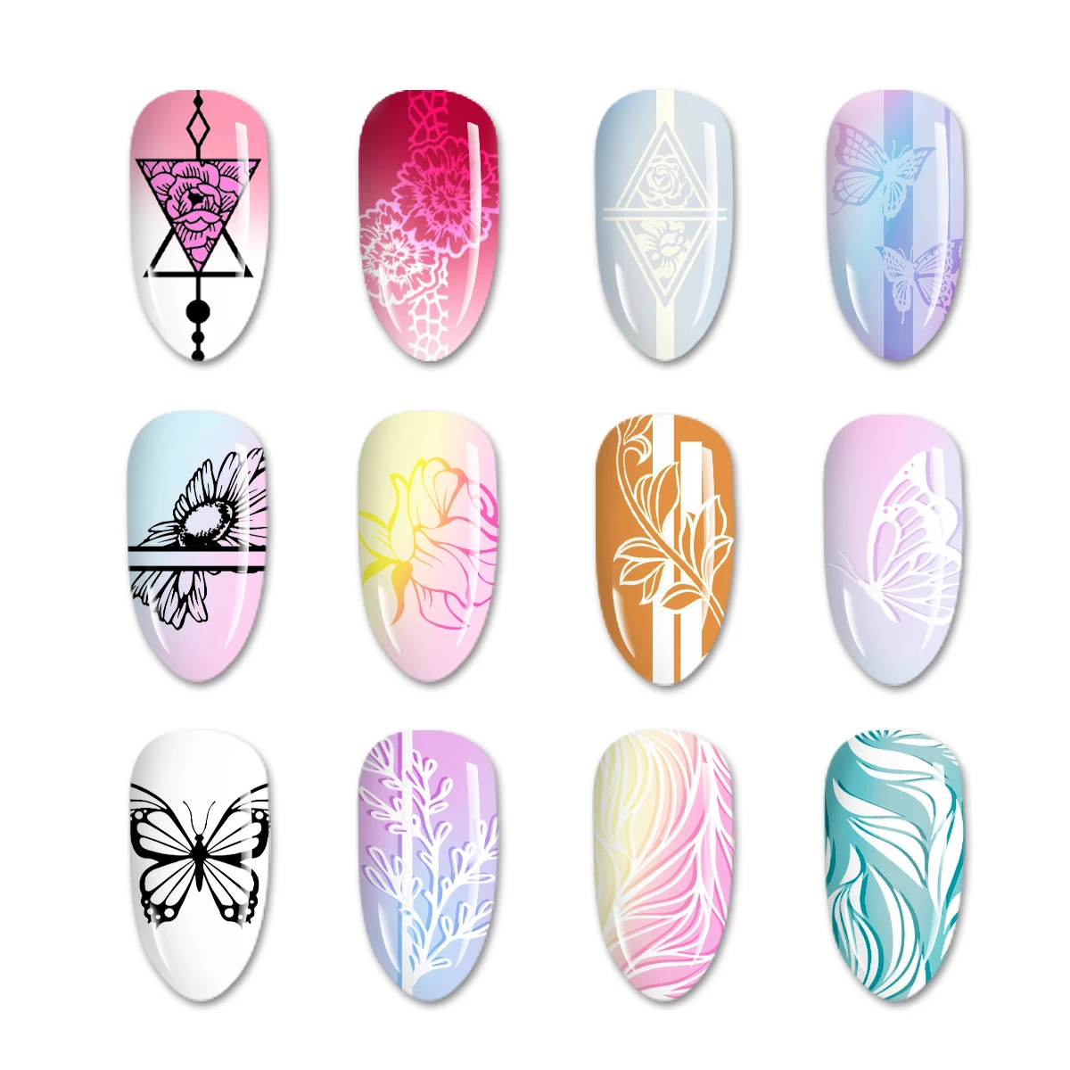 Beautybigbang Diy Nagel Stempelen Plaat Vlinder Gras Afbeelding Rvs Nagels Art Template Stencil Voor Vrouwen Bloem 010