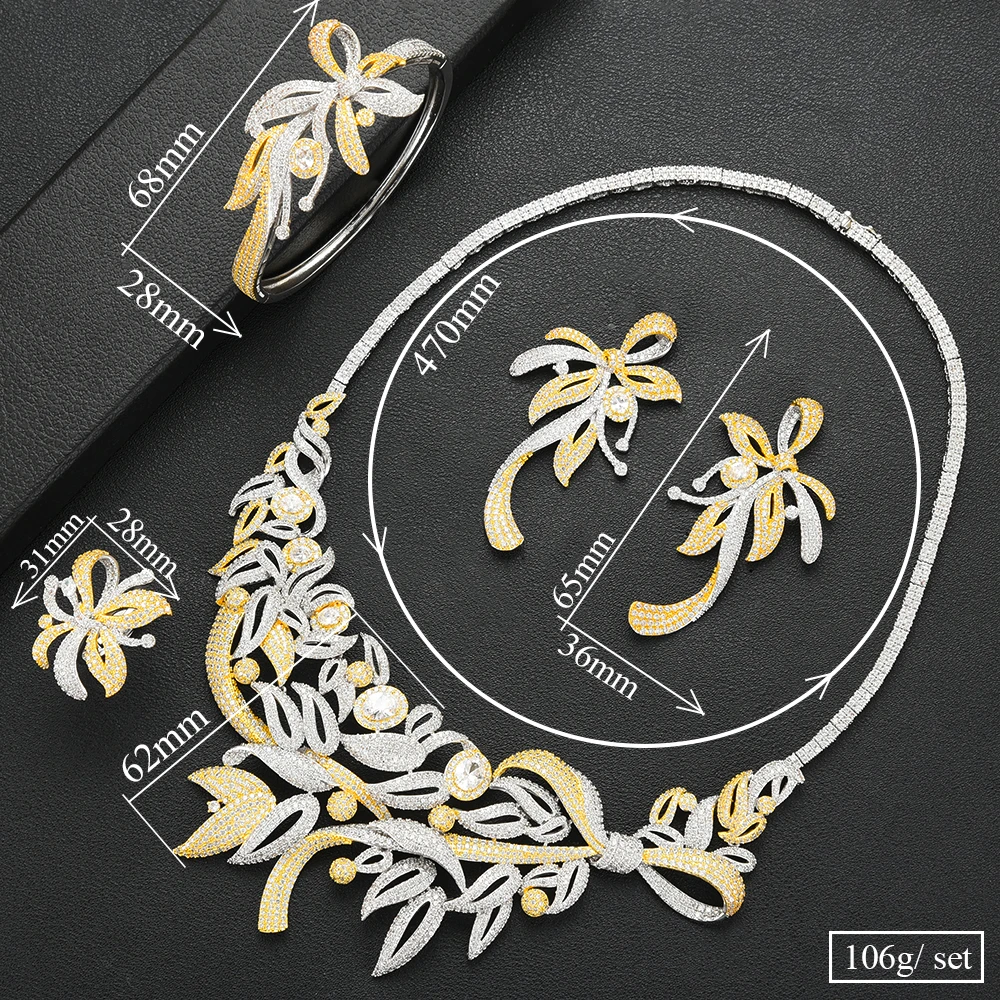 

GODKI Luxury Flower Leaf Nigerian Bridal Jewelry sets For Women Wedding Cubic Zircon CZ Dubai Gold Bridal Jewelry Set 2022