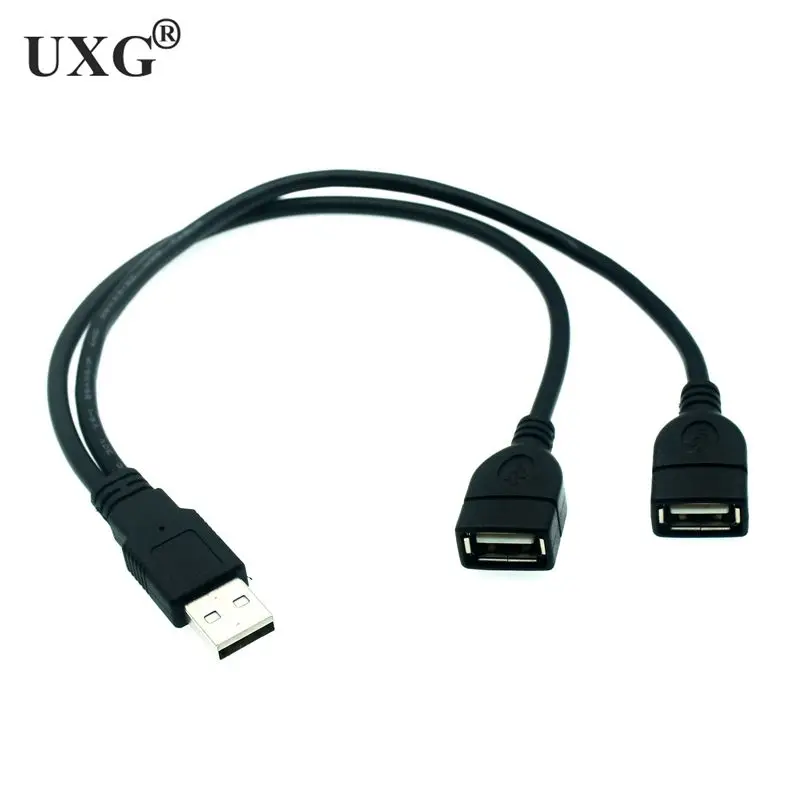 USB 2.0 A 1 male to 2 Dual USB Female Data Hub Power Adapter Y Splitter USB Charging Power Cable Cord Extension Cable 30CM