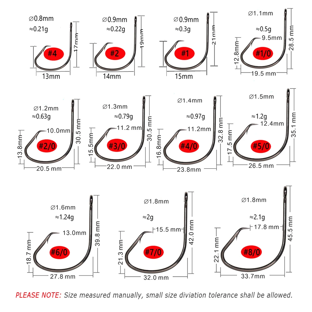 Bimoo 20pcs Black Red Fishhooks High Carbon Steel Saltwater Sport Offset Circle Hooks Fishing Hooks Tackle 1/0 2/0 3/0 4/0 5/0