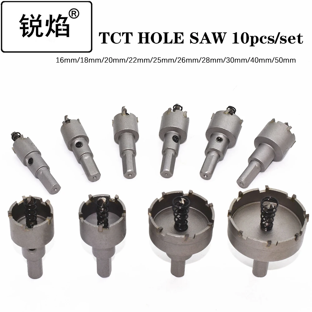 6-13pcs 15-65mm TCT Hole Saw Drill Bit Set Alloy Carbide Cobalt Cutter Stainless Steel Plate Iron Metal