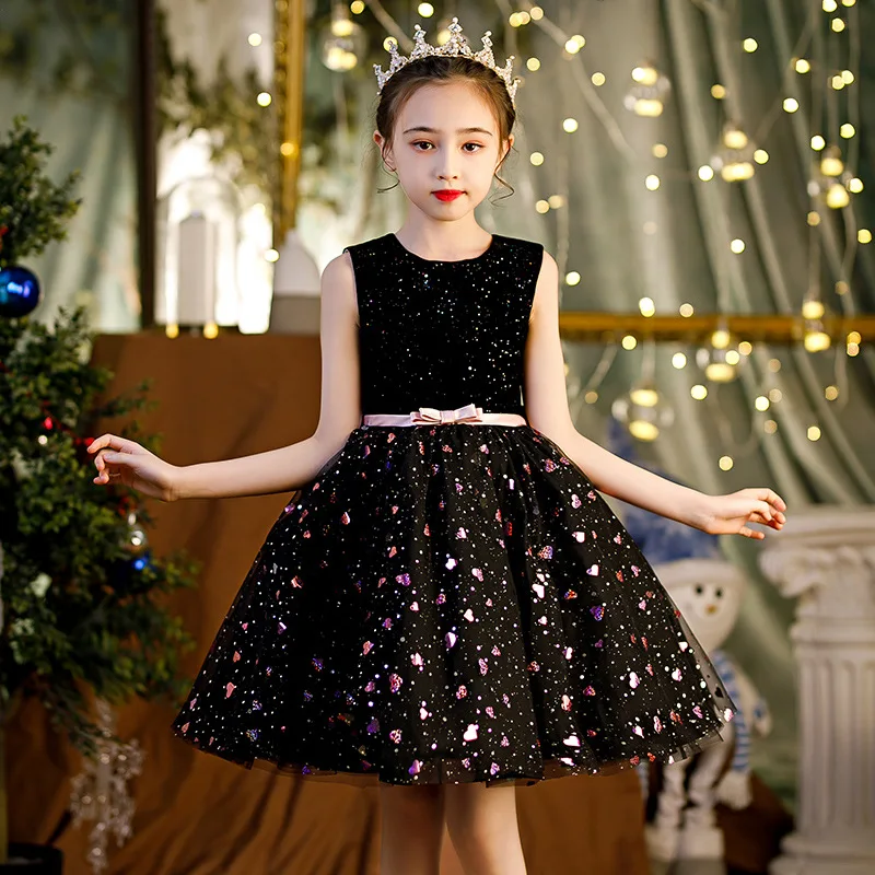 Kids Birthday Princess Prom Party short Dress for Girls Petal sequins Children Bridesmaid Dress for First communion Girl dress