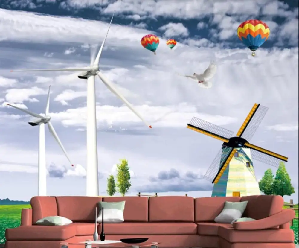 

XUE SU Wall covering custom wallpaper mural 3D modern windmill landscape painting TV background wall