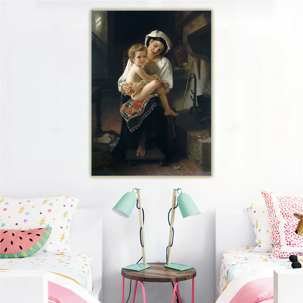 Citon William Adolphe Bouguereau《Young Mother Gazing at Her Child》Canvas Oil Painting Artwork Picture Home interior Decoration